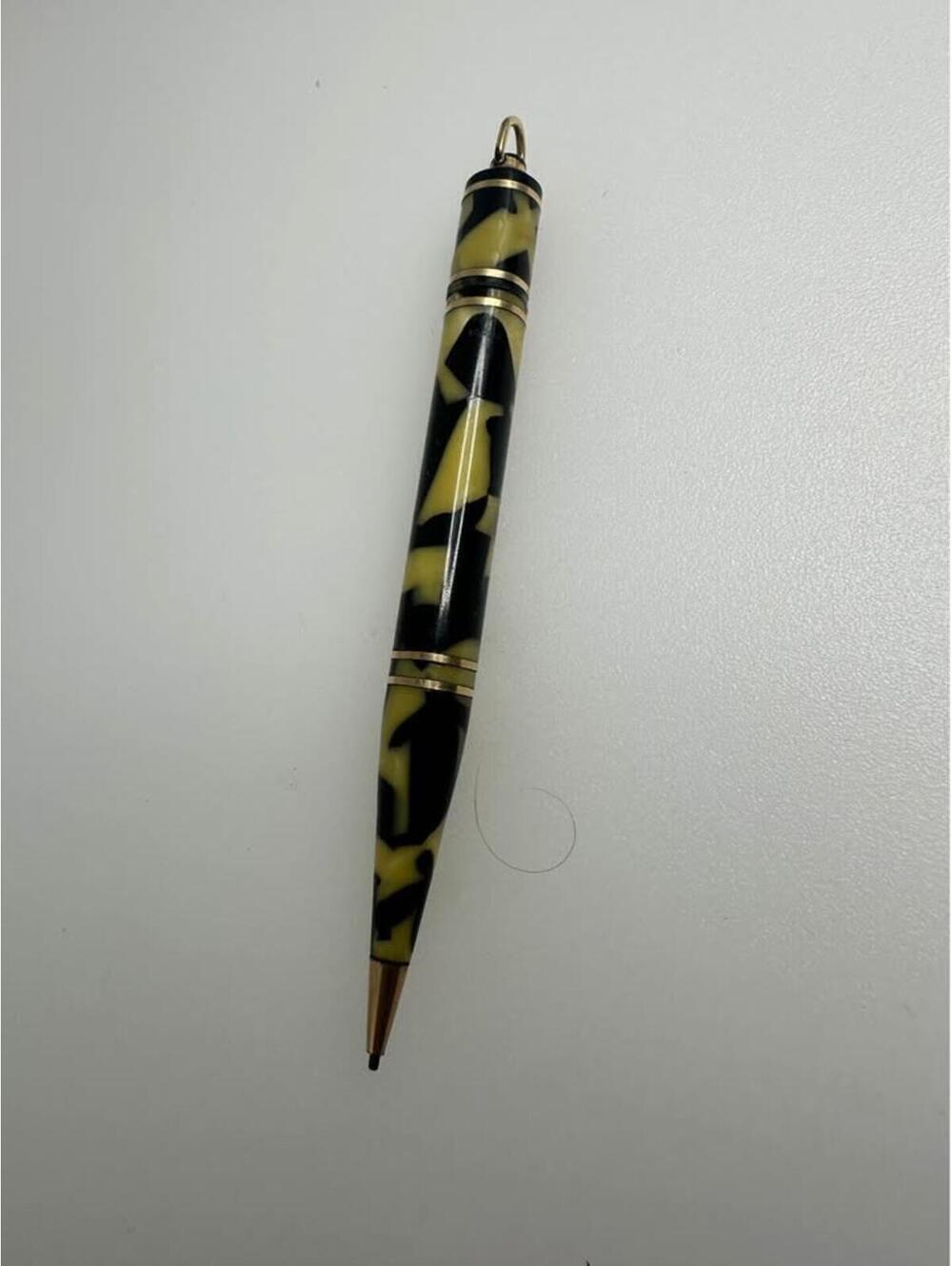 Vintage Mechanical Pencil Black Yellow Marbled